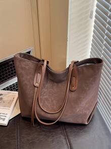 Túi xách da lộn cao cấp, túi đeo vai cổ điển thời trang, túi xách công sở màu trơn giản dị với dung tích lớn, túi đeo vai đa chức năng có khóa kéo, có thể gập lại, chất liệu da lộn bền chắc, thích hợp làm quà tặng, mua sắm, hẹn hò, công tác, du lịch và các dịp khác. - Cà phê nâu - Xem 7