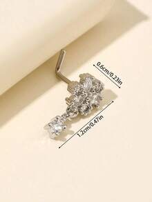1pc L-Shaped Silver Color Inlaid Flower Pendant Nose Ring Valentine's Day Gift - 銀色 - 查看 2