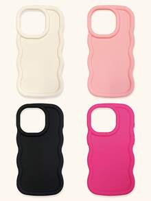 白色粉色酒红色黑色不对称波浪纹基础款手机壳4件套，多巴胺波浪纹手机壳，兼容和Galaxy 16/16 Pro Max/16 Pro/16 Plus，春季礼物，生日周年纪念，国际版，非国内版 - 彩色 - 查看 20