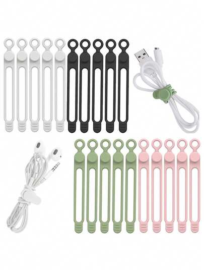 Reusable Silicone Cable Ties, Elastic Cord Organizer Straps In Assorted Colors, Suitable For Earphones, Chargers, Mice, Audio Cables, USB Data Cables, Travel Cable Management (Assorted Colors)