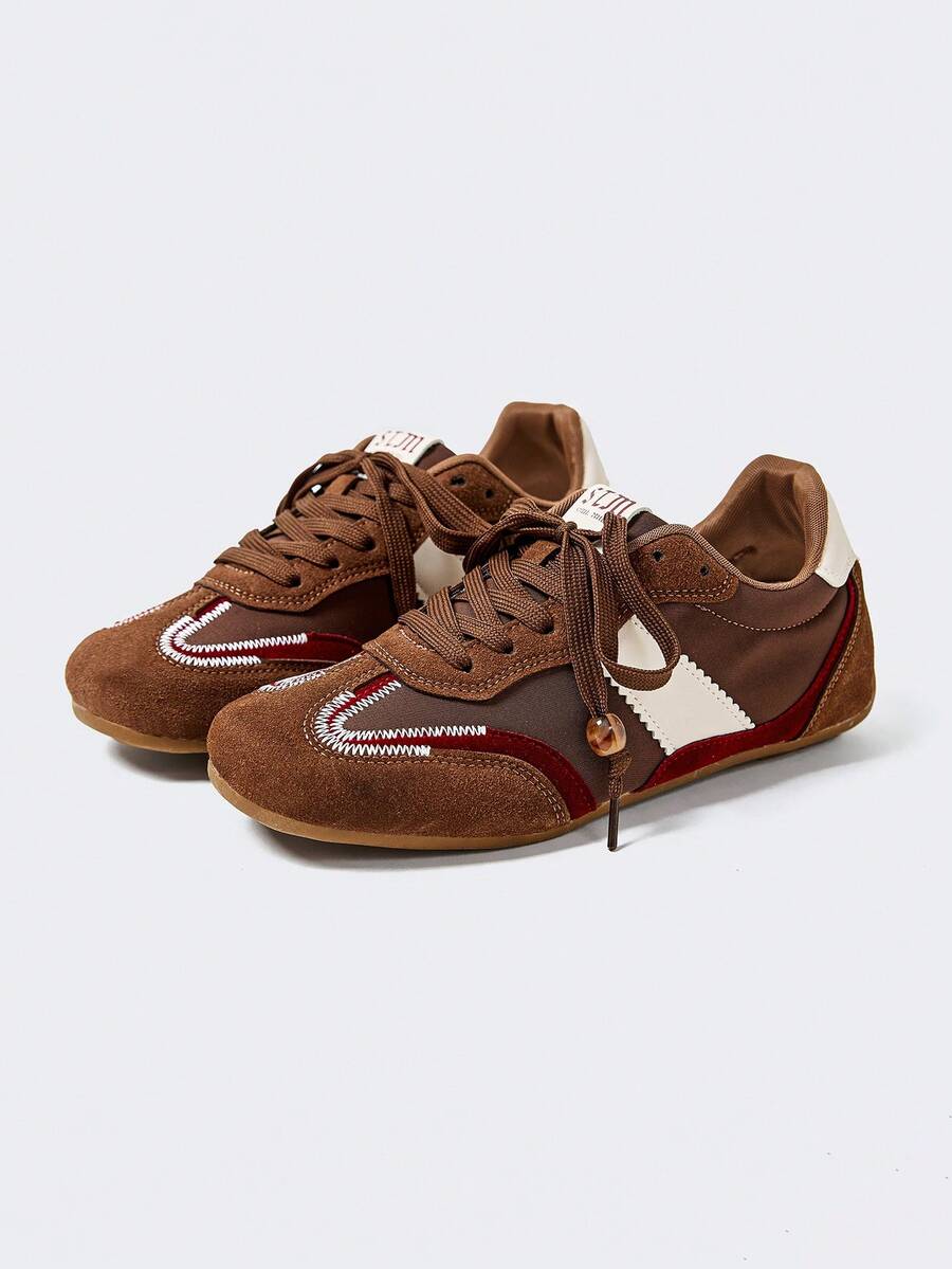MASKERT Women's Multi-Functional Fashionable Casual Sneakers With Suede Rubber Outsole, Casual Board Shoes, Daily Matching Casual Shoes - màu nâu - Xem 1