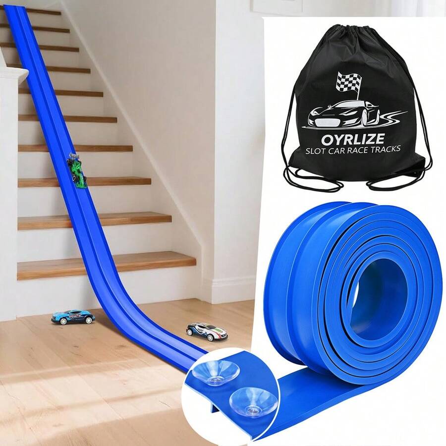 15ft Flexible Race Track With Suction Cups For Rollup Portable DIY Racing Course - Attachable To Windows And Doors For Collision, Jumping, Tunnel Loops, And Theme Challenges - Ideal Indoor Sports Playset For Family Fun, Easy Setup, PVC Construction, Lightweight And Foldable With Quick-Release Clips, Suitable For Parties, Holidays, And Creative Learning, Enhancing Coordination, Spatial Awareness, And Motor Skills In Kids And Teens - Multicolor - View 1