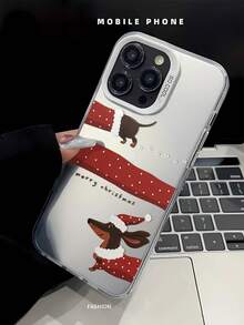 1pc Fashionable & Unique Christmas Dachshund Dog Pattern White Pupil IMD Phone Case Compatible With IPhone 16/16Pro/16Plus/15/15ProMax/15Pro/11/12/13/14ProMax/12Mini/13Mini/11Pro/11ProMax/12Pro/12ProMax/13Pro/13ProMax/14Pro/14ProMax, Soft Case, Creative & Elegant - Multicolor - View 2