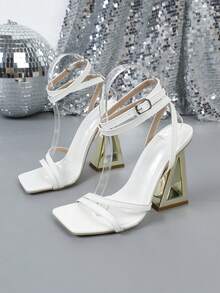 女士优雅高跟凉鞋，搭配闪亮水晶钻不对称高跟鞋 - 白色 - 查看 12