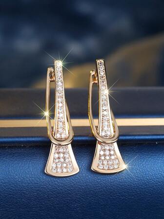 1 Pair S925 Sterling Silver Earrings Inlaid With White Synthetic Zirconia, Elegant Luxury Versatile Jewelry Accessory Suitable For Party, Wedding, Daily Wear, 4.2g