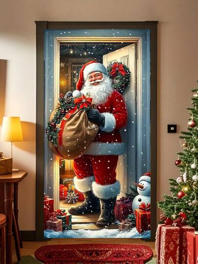 1 pieza Cortina con diseño retro de Papá Noel y muñeco de nieve de poliéster, letrero festivo 3D, decoración navideña, adecuado para uso en el hogar, jardín, interior/exterior, incluye fuente de alimentación, multiusos, adecuado para bodas, despedidas de soltera, aniversarios, eventos con temática de carnaval.