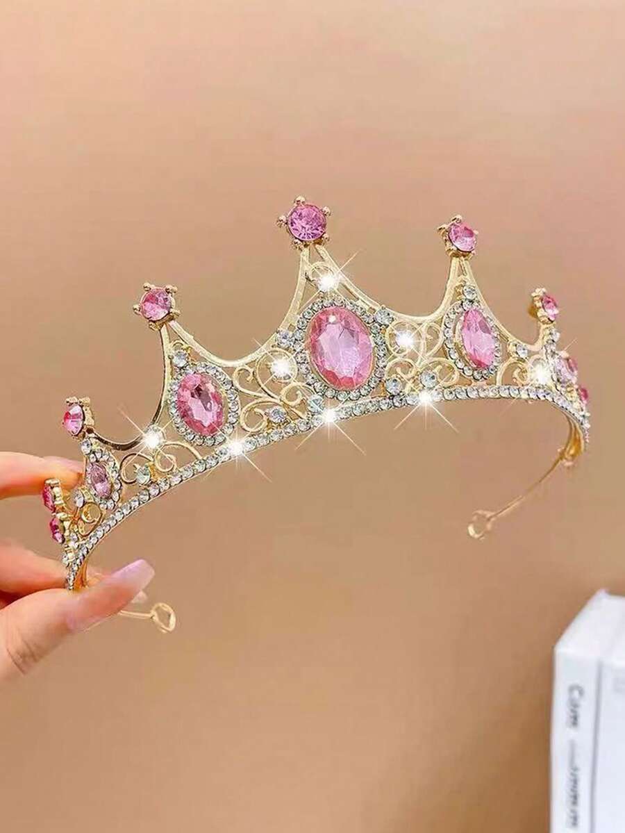 1件女孩3D皇冠派對聚會節日頭飾 高端水鑽合金王冠 - 粉色 - 查看 1