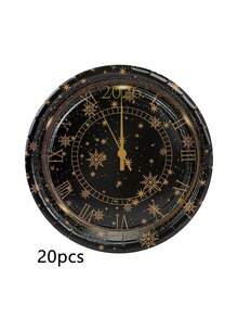 10pcs/20pcs/50pcs Black And Golden 2026 Happy New Year Party Plates 9" 7" Happy New Year And Golden Snowflake Round Cake Dessert Plates Dinner Food Plates Dinnerware Snack Tray New Years Eve Bash Party Supplies Decorations - Black - View 9