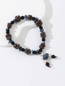 Coffee Bean Beaded Bracelet, Chinese Style, Natural Stone Small Blessing Pendant, Versatile For Men