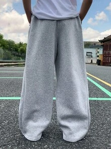 1件装青少年男童休闲宽松保暖直筒裤，适合户外运动，加厚保暖，春/秋/冬季皆宜。