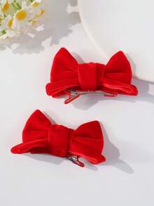 2pcs Girls' Elegant Cute Versatile Velvet 3D Bow Hair Clips - Red - View 4