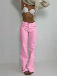 Women's Mid-Rise Cuffed Casual Straight Leg Jeans, Loose Fit For Daily Street Style And Weekend Casual Wear - Women's Spring Clothing