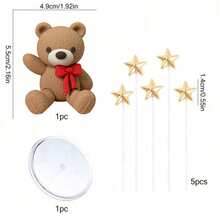 5 pezzi/7 pezzi Decorazione per torta con orsetti marroni chiari e scuri, fiocchi e stelle dorate per baby shower, compleanno e decorazione torta