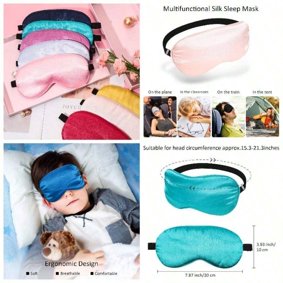 12 Piezas Antifaz para Dormir de Seda Antifaz para Dormir de Seda Pura para Nios con Correa Ajustable Mscara de Ojos Suave y Suave. Cubreojos para Dormir Colores Surtidos - Varios colores - Ver 1