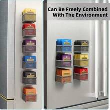 1 Set Soporte magnético para bolsitas de té con 6 compartimentos, caja de té de metal resistente para refrigerador, gabinete, encimera - Organizador de té ahorra espacio, regalo ideal para amantes del té - Cada canasta puede contener 12 bolsitas de té, el set de 6 canastas puede contener 72 bolsitas de té