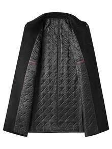 男士羊毛混纺西装外套，休闲时尚纯色长袖口袋纽扣大衣，秋冬服装