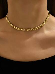 1pc Vintage Gold-Plated Stainless Steel Bean Sprout Style Necklace, Suitable For Daily Wear And Holiday Gifts For Friends - Yellow Gold - View 1