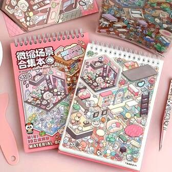 20 bitar av kartong med motiv + 25 klistermärken + 1 pincett, minikombinationsset med motiv, 3D-stereoskopiska klistermärken, gör-det-själv-minihus