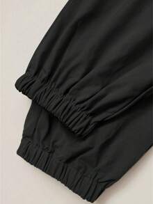 1pc Teen Girl Casual Straight Leg Drawstring Pants With Pockets, Spring Autumn - Black - View 4