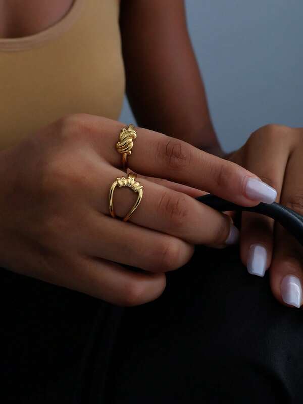 2 peças de anel aberto minimalista de aço inoxidável, design de nicho moderno, versátil