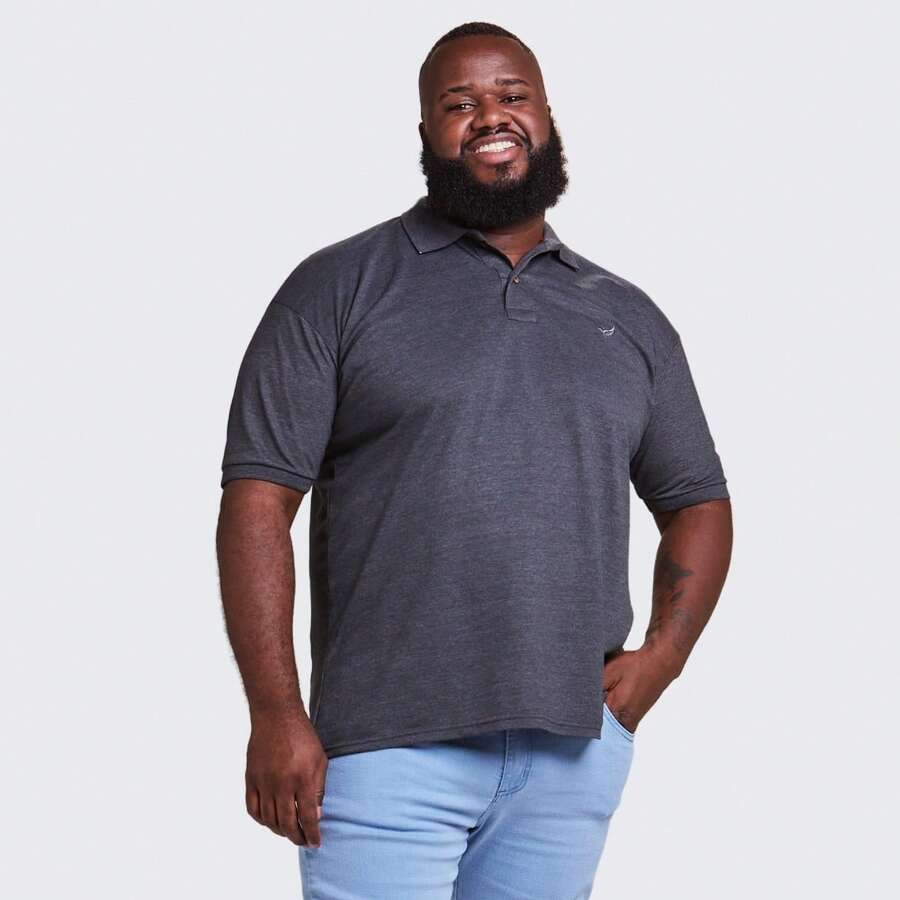 Men's Plus Size Cotton Polo Shirt - Dark Grey - View 1