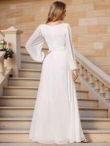 Elegant Wedding Dresses For Bride Chiffon White Dress Round Neck Lantern Sleeve Bridesmaid Dress Wedding Guest Gown For Wedding Formal Dresses