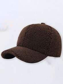Classic Autumn/Winter New Solid Color Hat, Faux Lambswool Fashionable Baseball Cap, Unisex Versatile Korean Style, Face-Slimming, Stylish Casual Party Street Polyester Fleece Decoration Cap