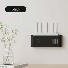Caja de almacenamiento para enrutador colgante en la pared, WIFI inalámbrico, soporte de almacenamiento montado en la pared para TV, para sala de estar, dormitorio - Negro - Ver 14