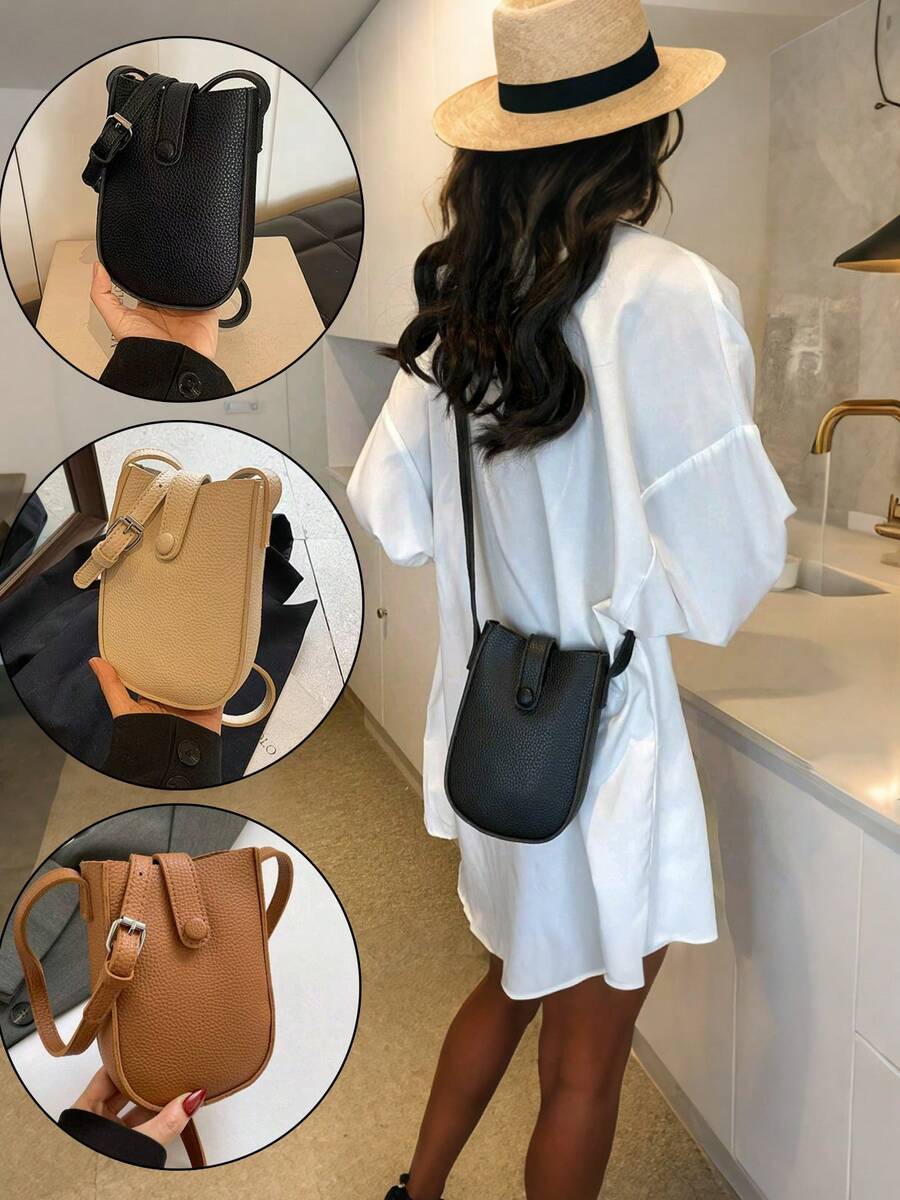 Compact & Lightweight Phone Pouch Bag, Crossbody Phone Holder Purse For Women, Minimalist & Portable, New Design, Suitable For Summer Strolling - Brown - View 1