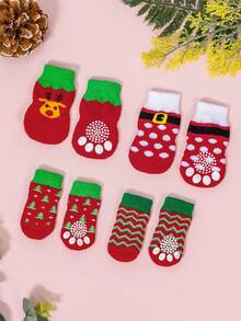 Calcetines navideños para mascotas en colores aleatorios (4/8 piezas) para perros y gatos con calcetines con estampado de renos y árboles de Navidad - Multicolor - Ver 10