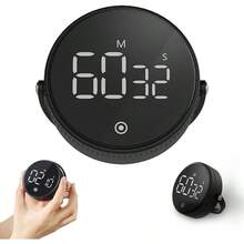 Temporizador Digital, Temporizador Cocina Giratorio con Base magntica, Temporizador de Minutos. Pantalla Clara, Aviso sonoro, Adecuado para la Cocina, el Estudio y el Deporte. Rosa - 1 negro - Ver 2