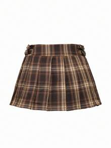 Y2K Preppy Style Contrast Plaid Pleated Mini Skirt, Sexy Music Festival For Summer