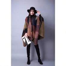 Women's Warm Shawl Wrap Cape Winter Cardigan Sweaters Open Front Poncho - A1-khaki - View 2