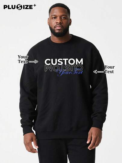 Plus Size Customizable Personalized &Commemorative Black Crew Neck Sweatshirt ,Add Your Favorite Patterns To Your Clothes,You Are Already Handsome/Beautiful!!