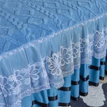 3pcs Velvet Lace Bedskirt Set (1pc Bedskirt + 2pcs Pillowcases), Lace Trim Decor, Fashionable & Elegant, Moisture-Wicking, Breathable, Wrinkle-Resistant, Quiet, Removable Mattress Cover - Peacock Blue - View 6