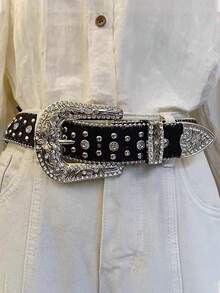 The Y2k Style Western-Style Rhinestone Belt, With A Cross Accessory, Is A Personalized Outfit. The Belt Cinch Is Very Suitable For Daily Wear And Is The Best Gift For Friends, Family And Loved Ones