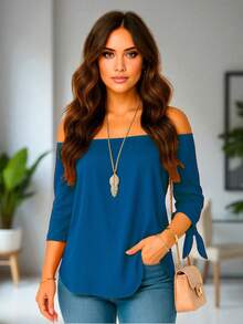 Women Blouses - Petroleum Blue - View 4