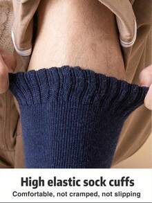 1/3 Pairs Men's Black Extra Long & Thick Wool Blend Thermal Leg Warmers, Soft Merino Wool Blend Knee High Socks For Winter, Skiing & Business Wear, Cozy Socks