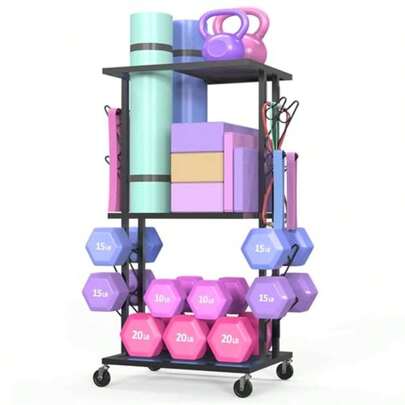 Dumbbell Rack Compact Weight Rack Home Gym Storage Rack Yoga Mat Storage Workout Equipment Organizer With Wheels