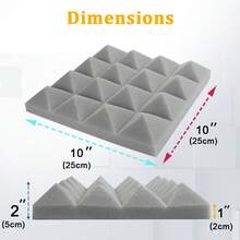 OLOEY 12/24 piezas de espuma acústica piramidal de alta densidad de 10 x 10 x 2 pulgadas, 4 torres, decoración de pared para renovación del hogar, insonorización, reducción de ruido, espuma absorbente de sonido