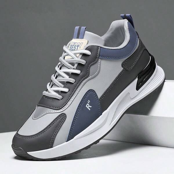 Tênis de corrida masculino casual, moderno, com cadarço e cores contrastantes, confortável