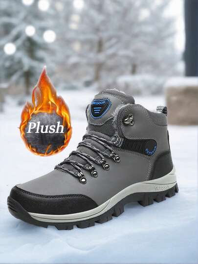 Snow Boots Men Lace Up Men Shoes Plush Winter Boots For Men Casual Men Sneakers Waterproof Ankle Boots Footwear Work Shoes