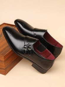 1 par de mocasines casuales cómodos para hombre con puntera redonda, parte superior de PU y suela de goma, adecuados para uso diario, negocios y oficina