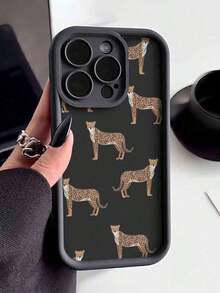 Cheetah 1pc Fashionable Thickened Anti-Drop Leopard Printed Phone Case, Compatible With Apple &  Series - Black - View 5