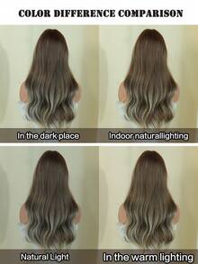 AKAKO 26 Inch Flax Brown Ombre Long Wavy Wig With Curtain Bangs, High Quality Heat-Resistant Fiber Synthetic Wave Curly Hair Wig, Gorgeous Goth Style Costume Wigs For Women Halloween Party Masquerade Ball,Music Festivals & Carnival Use - 亞麻棕 - 查看 8