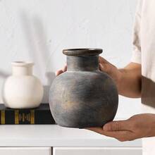 Ceramic Rustic Farmhouse Vase 6 Inch Pottery Decorative Flower Boho Terracotta Vase For Home Decor Table Living Room Bathroom Decoration Shelf Decor Mantel Bronze - 795bronze - View 3