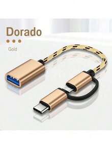 2 In 1 Micro USB V8 & Type C OTG Cable, USB To Micro USB V8 & Type C Dual Adapter - Gold - View 1