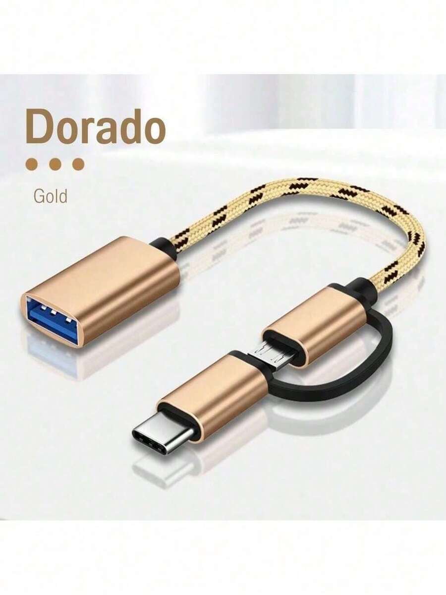 2 In 1 Micro USB V8 & Type C OTG Cable, USB To Micro USB V8 & Type C Dual Adapter - Gold - View 1