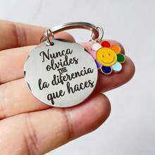1pc Stainless Steel Inspirational Smiling Face Keychain - "Never Forget The Difference You Make" Elegant Cursive Font Circular Keyring, Durable Appreciation Gift For Colleagues, Friends, Teammates - Suitable For Retirement, Christmas, Father's Day, Earth Day, Sports Events, High Quality Polished Engraving