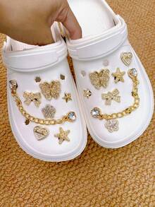 14pcs Gold Heart, Butterfly, Bow, Star, Starfish Shoe Clips, Multifunctional Shoe Accessories For Women's Sandals, Slippers, Beach Bags, Ideal For Holidays And Birthday Party Gifts